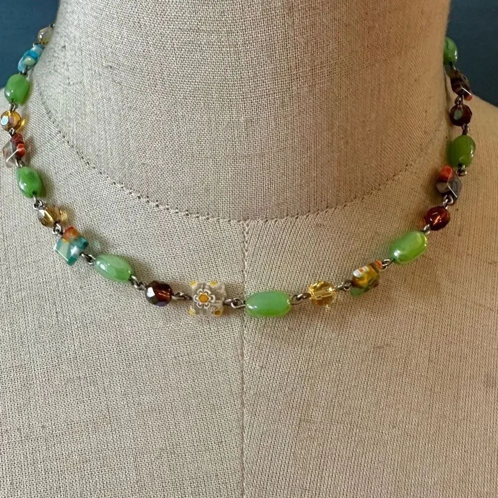 Green beaded Millefiori Beaded necklace